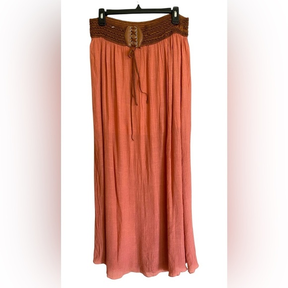POETRY BOHO STYLE Drop Waist Rusty Orange Belted Maxi Skirt Women’s Size Large - Picture 3 of 13